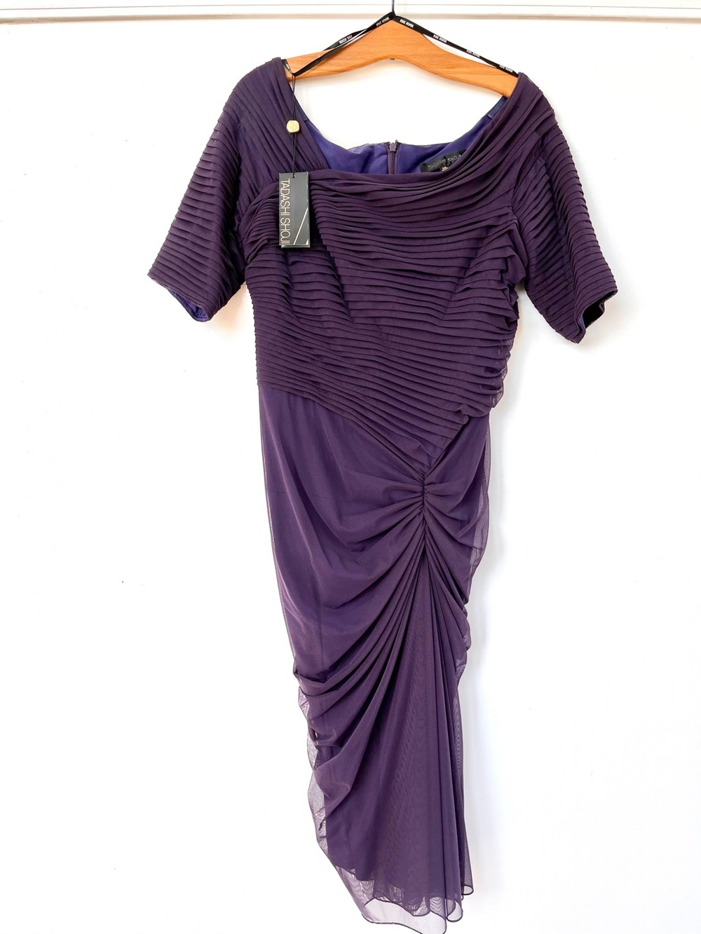 NWT Tadashi Shoji #738814MX Asymmetric Ruched Mesh Cocktail Formal Dress